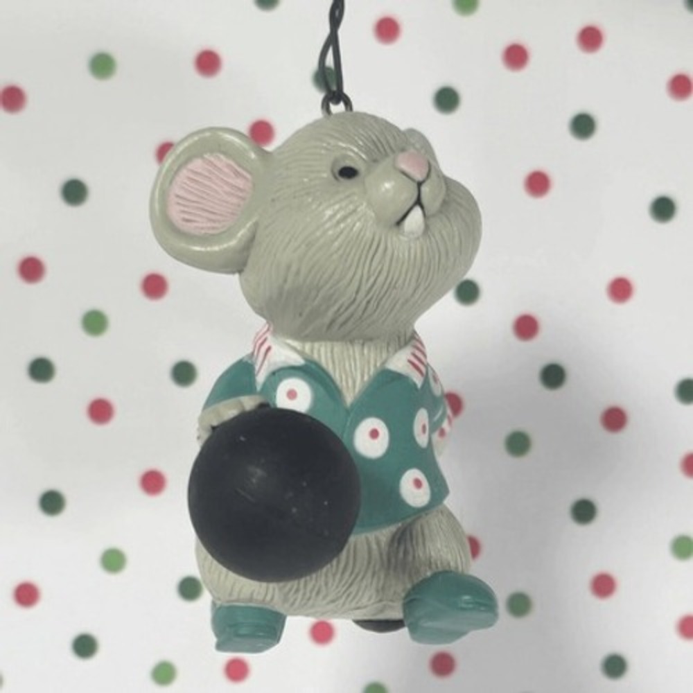 Vintage 1988 American Greetings Christmas‎ Ornament Mouse W/ Bowling  Ball